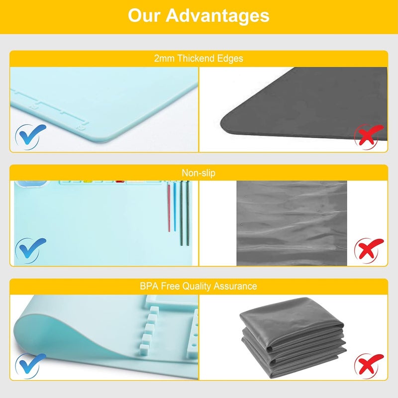 NancyL Silicone Art Mat with Cup, Painting Mat for Crafts Resin Casting, Artist Mat with Pen Holders for Kids Gift, Clay, DIY Creations and Play Doh, Christmas Gift for Kids (Blue) - Image 4